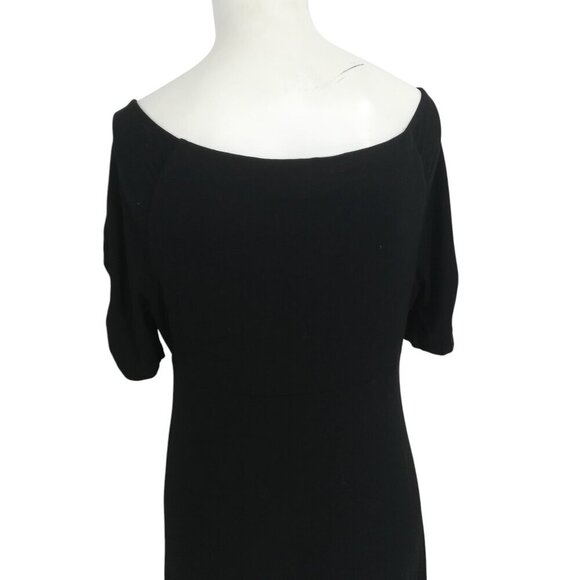 Boden Ruched Front Jersey V Neck Black Midi Dress Size 8R Stretch Short Sleeve - Picture 3 of 12